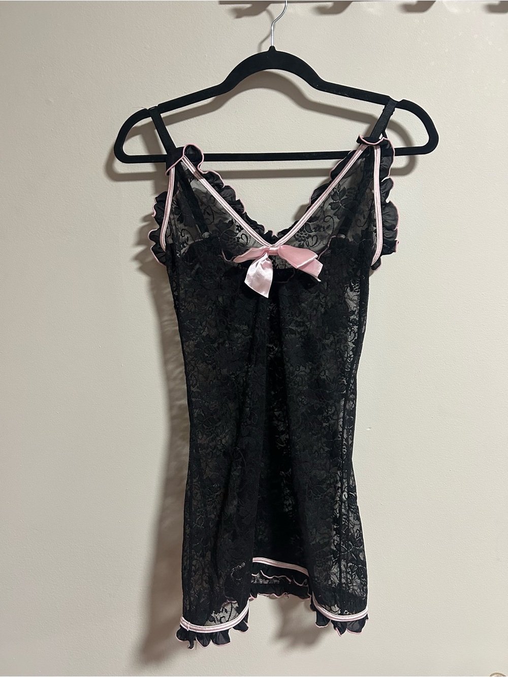 Lace Trim Black & Pink Chemise Nightdress